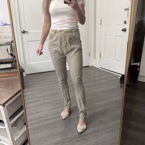 Masnada Linen Button-Fly Women’s Pants – Taupe Beige, Italian Zs 42it/6us